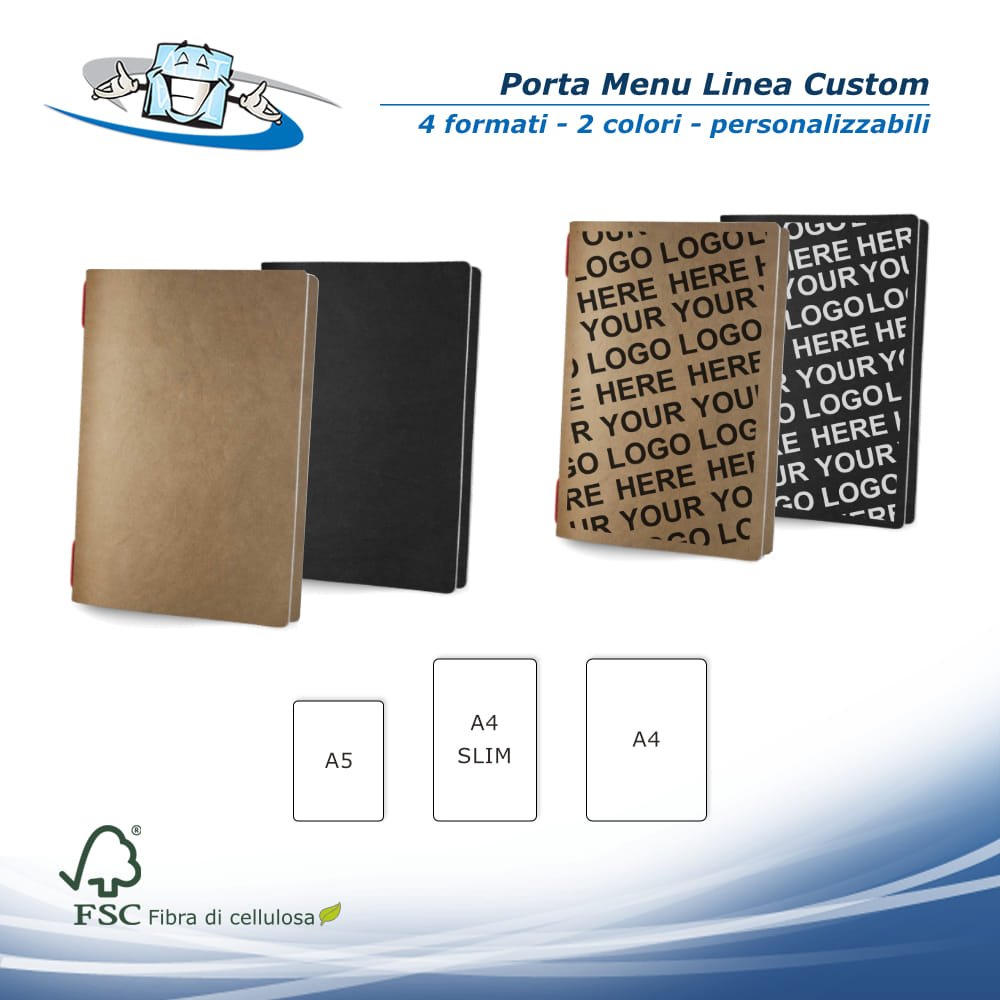 Linea Custom - Porta menu interamente personalizzabile in fibra di cellulosa