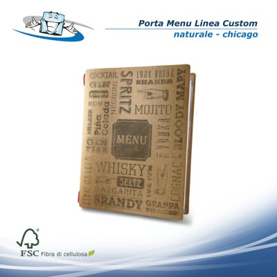 Linea Custom - Porta menu A4 (17,4 x 31,8 cm) con varie stampe in fibra di cellulosa