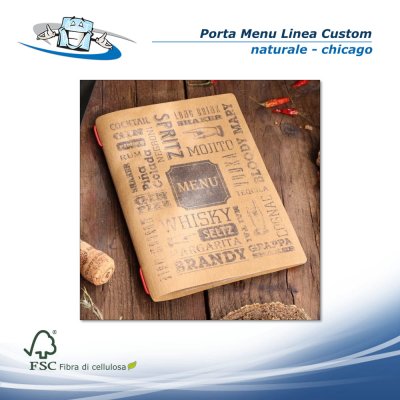 Linea Custom - Porta menu A4 (17,4 x 31,8 cm) con varie stampe in fibra di cellulosa
