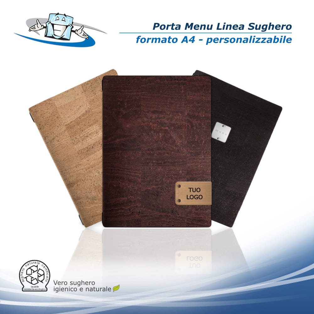 Linea Sughero - Porta menu A4 (23,2 x 31,8 cm) in sughero vegetale personalizzabile