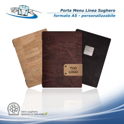 Linea Sughero - Porta menu A5 (16,5 x 23,1 cm) in sughero vegetale personalizzabile