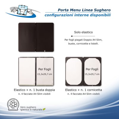 Linea Sughero - Porta menu A4 Slim (17,3 x 31,8 cm) in sughero vegetale personalizzabile configurazioni disponibili