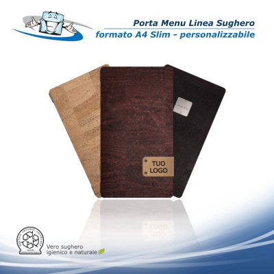 Linea Sughero - Porta menu A4 Slim (17,3 x 31,8 cm) in sughero vegetale personalizzabile
