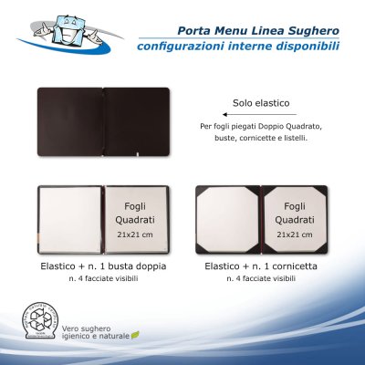 Linea Sughero - Porta menu Quadrato (23 x 23,1 cm) in sughero vegetale con etichetta personalizzabile configurazioni disponibili