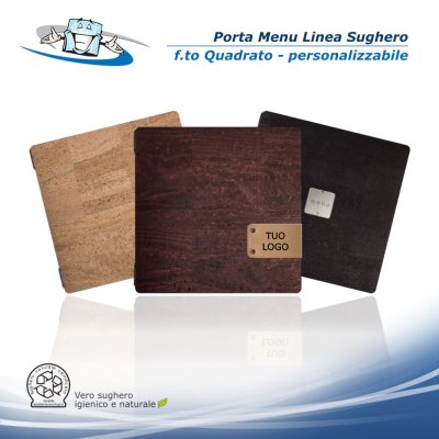 Linea Sughero - Porta menu Quadrato (23 x 23,1 cm) in sughero vegetale con etichetta personalizzabile
