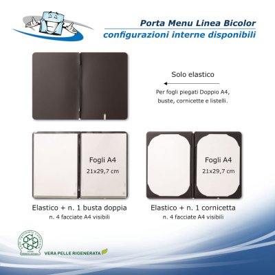 Linea Bicolor - Porta menu A4 (23,2 x 31,8 cm) in vera pelle rigenerata personalizzabile configurazioni disponibili