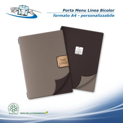 Linea Bicolor - Porta menu A4 (23,2 x 31,8 cm) in vera pelle rigenerata personalizzabile
