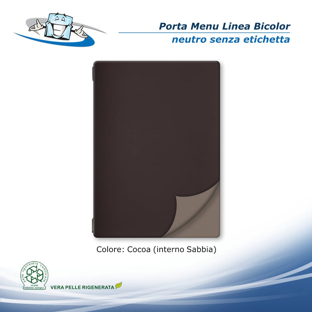 Linea Bicolor - Porta menu A4 (23,2 x 31,8 cm) in vera pelle rigenerata neutro colore cocoa