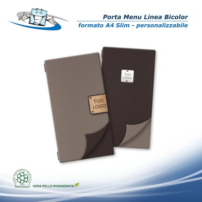Linea Bicolor - Porta menu A4 Slim (17,4 x 31,8 cm) in vera pelle rigenerata personalizzabile