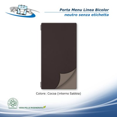 Linea Bicolor - Porta menu A4 Slim (17,4 x 31,8 cm) in vera pelle rigenerata neutro senza etichetta colore cocoa