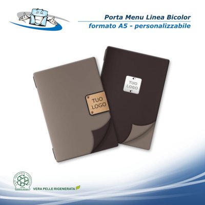 Linea Bicolor - Porta menu A5 (16,5 x 23,1 cm) in vera pelle rigenerata personalizzabile