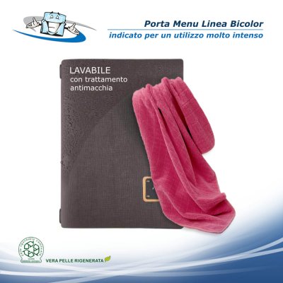 Linea Bicolor - Porta menu Quadrato (23 x 23,1 cm) in vera pelle rigenerata personalizzabile con trattamento antimacchia