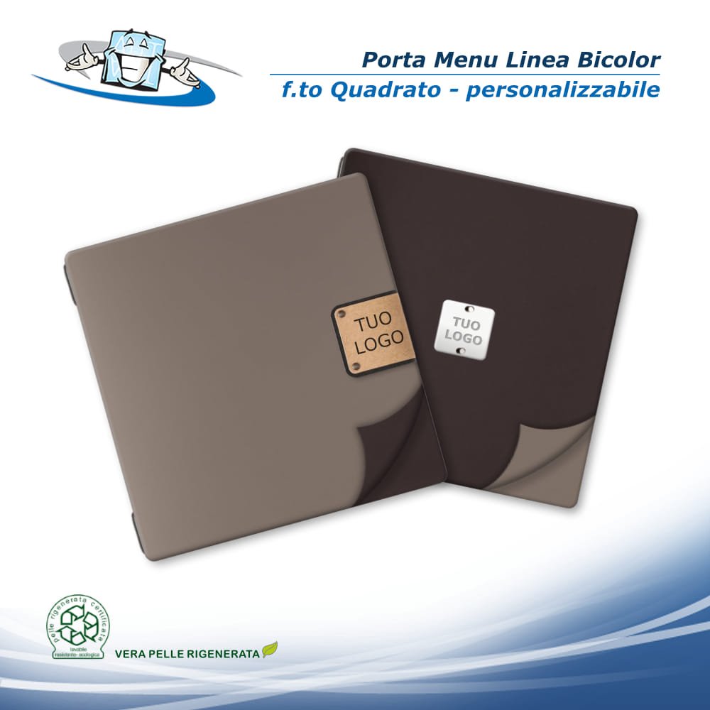 Linea Bicolor - Porta menu Quadrato (23 x 23,1 cm) in vera pelle rigenerata personalizzabile
