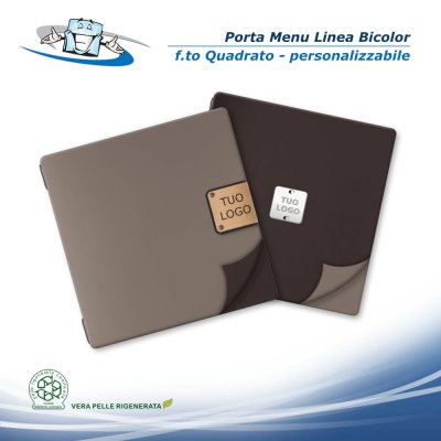 Linea Bicolor - Porta menu Quadrato (23 x 23,1 cm) in vera pelle rigenerata personalizzabile