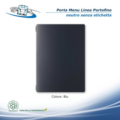 Linea Portofino - Porta menu A4 (23,2 x 31,8 cm) in vera pelle rigenerata neutro senza etichetta colore blu