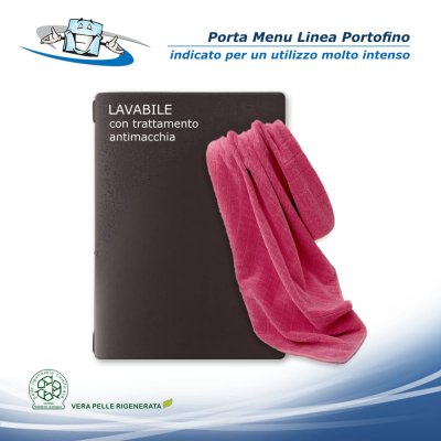 Linea Portofino - Porta menu A4 Slim (17,4 x 31,8 cm) in vera pelle rigenerata personalizzabile con trattamento antimacchia