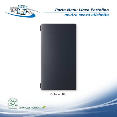 Linea Portofino - Porta menu A4 Slim (17,4 x 31,8 cm) in vera pelle rigenerata neutro senza etichetta colore blu