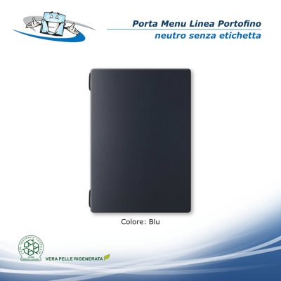 Linea Portofino - Porta menu A5 in vera pelle rigenerata neutro senza etichetta colore blu