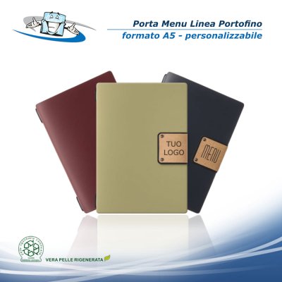 Linea Portofino - Porta menu A5 in vera pelle rigenerata personalizzabile