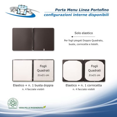 Linea Portofino - Porta menu Quadrato in vera pelle rigenerata personalizzabile  configurazioni interne