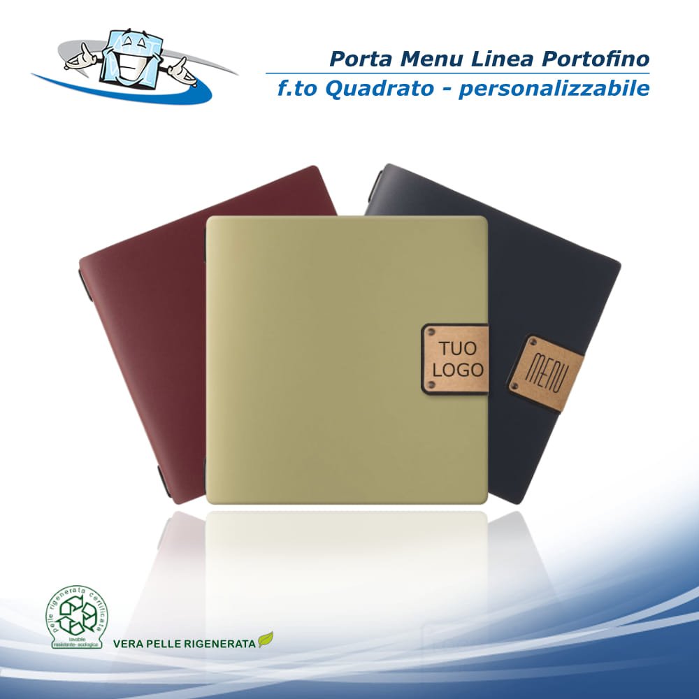 Linea Portofino - Porta menu Quadrato in vera pelle rigenerata personalizzabile