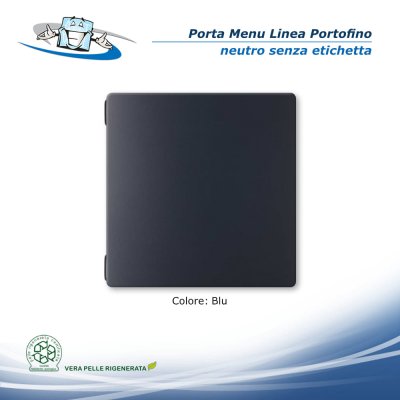 Linea Portofino - Porta menu Quadrato in vera pelle rigenerata neutro senza etichetta colore blu