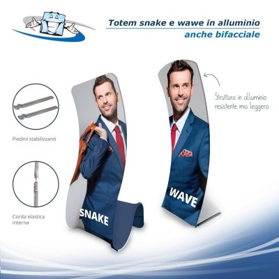 Formulate snake e wave - Totem, fondale autoportante anche bifacciale con personalizzazione inclusa