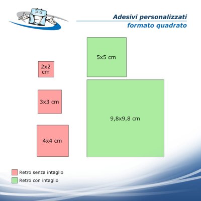 Adesivi Personalizzati quadrati in varie dimensioni adatti per uso esterno