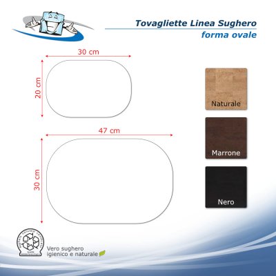 Linea Sughero - Tovagliette posto tavola in sughero in 3 colori - ovali