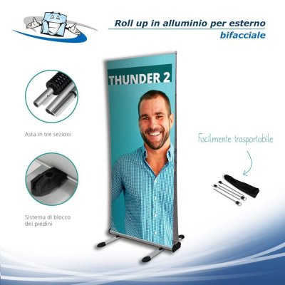 Thunder 2 - Espositore Roll up bifacciale da esterno con personalizzazione inclusa