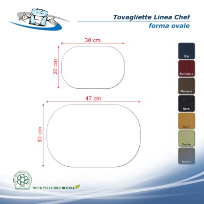 Linea Chef - Tovagliette posto tavola in vera pelle in 7 colori forma ovale