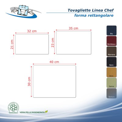 Linea Chef - Tovagliette posto tavola in vera pelle in 7 colori forma rettangolare