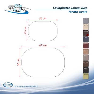 Linea Juta - Tovagliette posto tavola in PVC antibatterico in 10 colori forma ovale