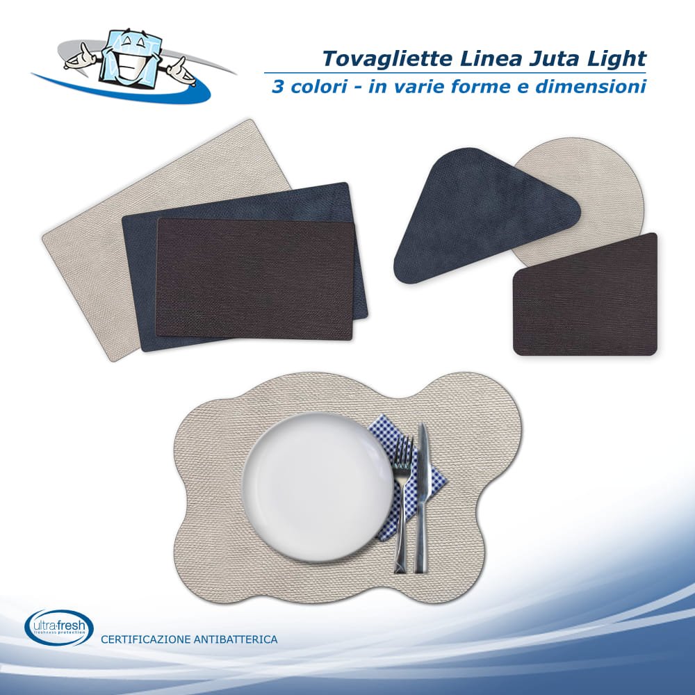 Linea Juta Light - Tovagliette posto tavola in PVC antibatterico varie forme in 3 colori