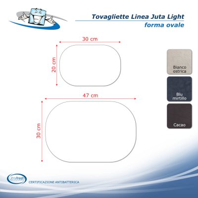 Linea Juta Light - Tovagliette posto tavola in PVC antibatterico in 3 colori forma ovale