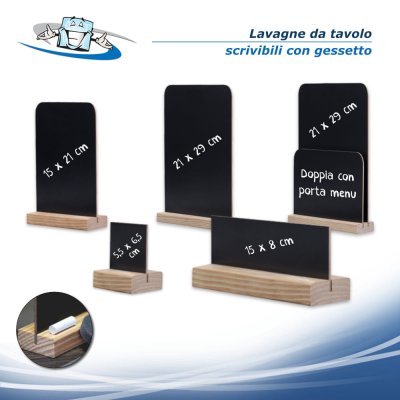 Lavagne da tavolo scrivibili con gessetto per numero tavolo, menu, piatto del giorno con base colore pino
