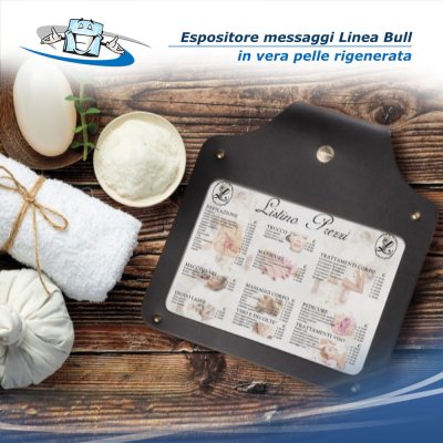 Linea Bull - Espositore messaggi o listino prezzi in vera pelle rigenerata
