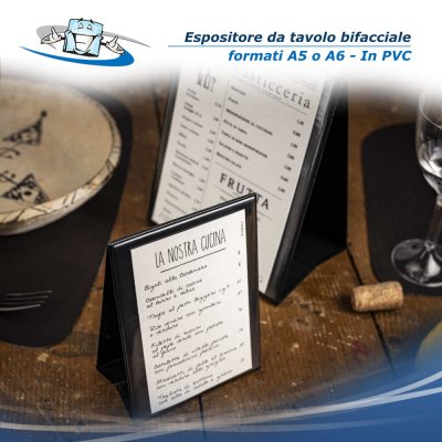 Linea Risto - Espositore bifacciale da tavolo in PVC in 2 formati