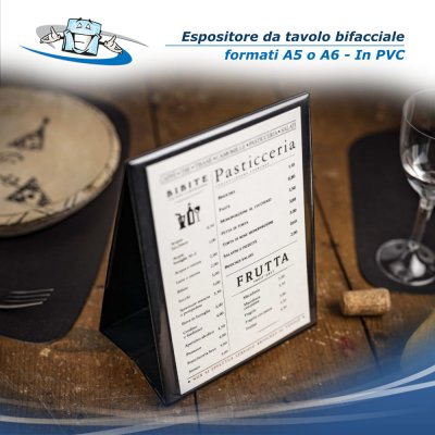 Linea Risto - Espositore bifacciale da tavolo in PVC in 2 formati