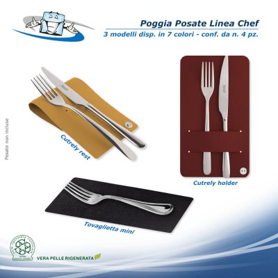 Linea Chef - Conf. 4 pz. Poggia posate in vera pelle rigenerata disponibile in 3 modelli