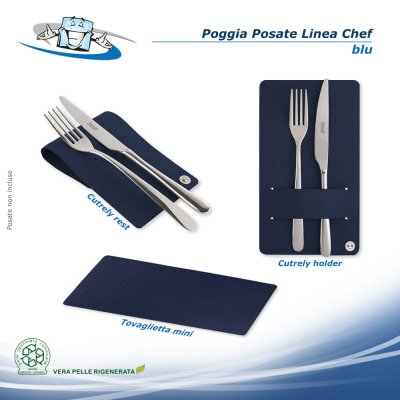 Linea Chef - Conf. 4 pz. Poggia posate in vera pelle rigenerata disponibile in 3 modelli colore blu