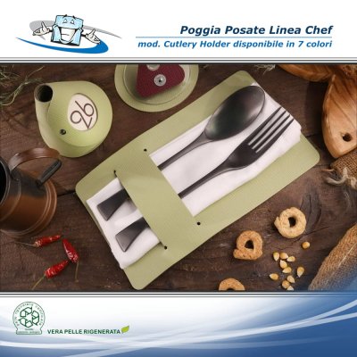 Linea Chef - Conf. 4 pz. Poggia posate in vera pelle rigenerata modello cutrely holder