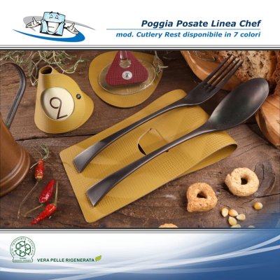 Linea Chef - Conf. 4 pz. Poggia posate in vera pelle rigenerata modello cutrely rest