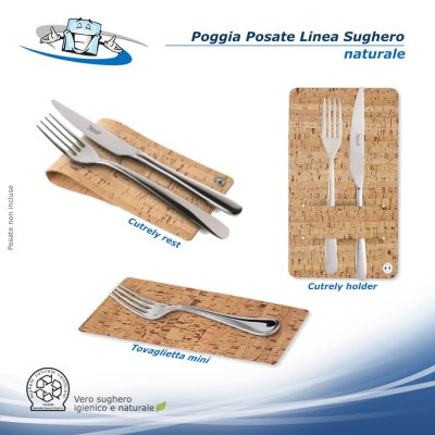 Linea Sughero - Conf. 4 pz. Poggia posate in sughero vegetale disponibile in 3 modelli colore naturale