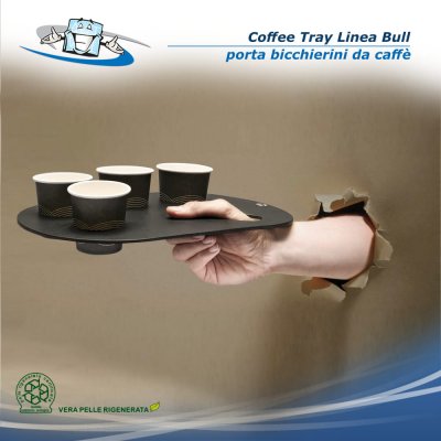 Linea Bull - Porta bicchierini Coffee Tray in vera pelle rigenerata