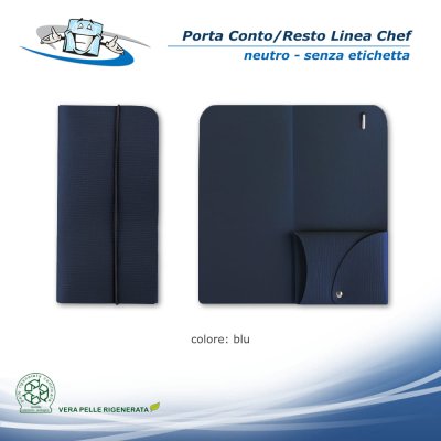 Linea Chef - Porta conto/resto Wallet neutro in vera pelle rigenerata colore blu
