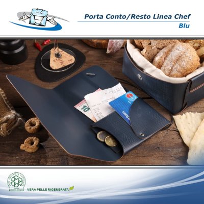 Linea Chef - Porta conto/resto Wallet personalizzabile in vera pelle rigenerata colore blu