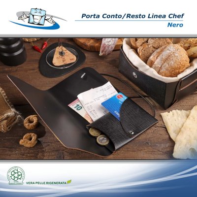 Linea Chef - Porta conto/resto Wallet personalizzabile in vera pelle rigenerata colore nero