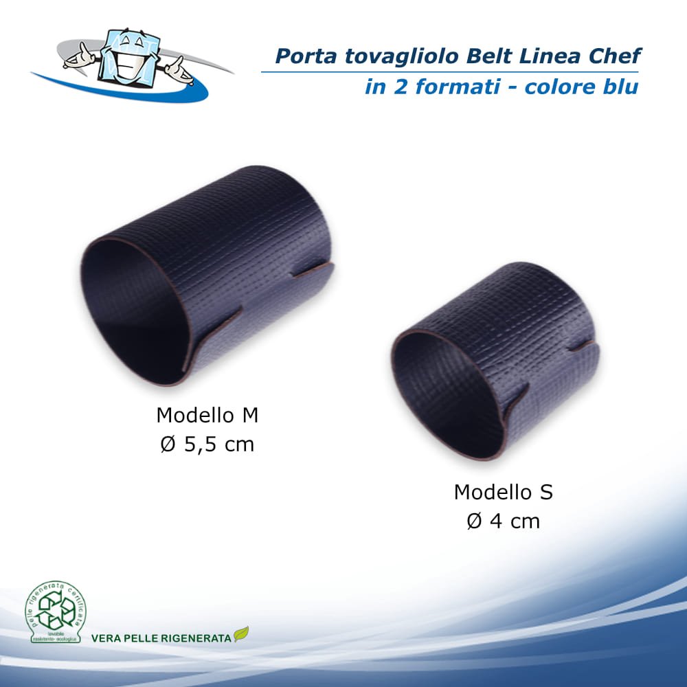 Linea Chef - Conf. 6 pz. Porta tovagliolo Belt in vera pelle rigenerata colore Blu