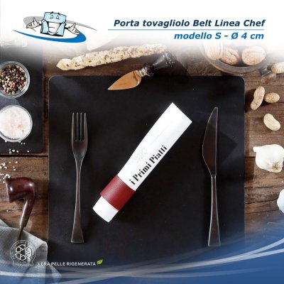 Linea Chef - Conf. 6 pz. Porta tovagliolo Belt in vera pelle rigenerata misure S e M